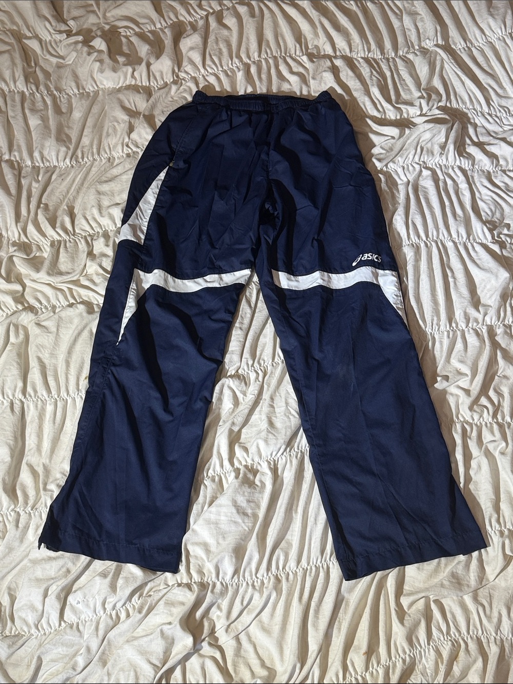 Asics Navy and White Track Pants
